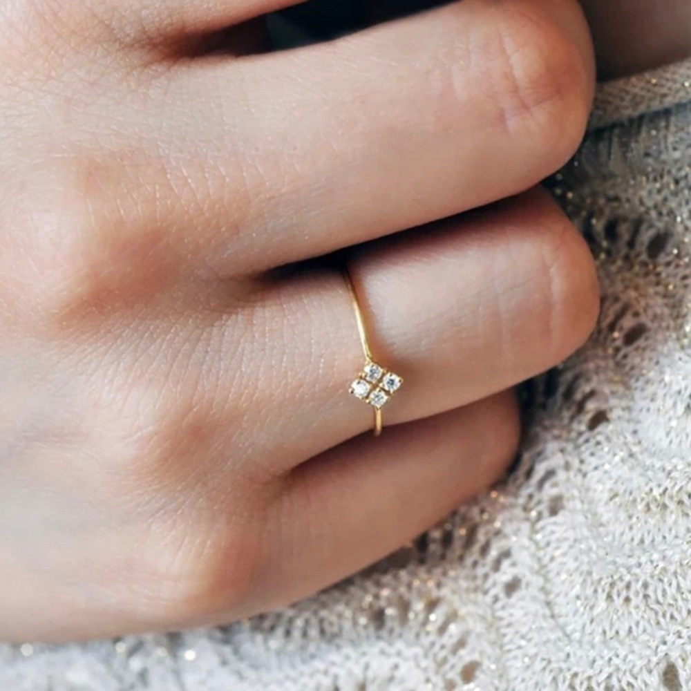 Quadra Flora Crystal CZ Gold Tone Dainty Ring 6